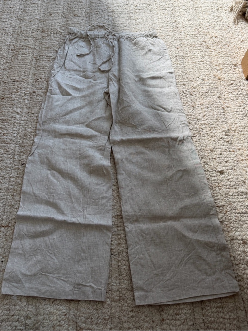 Wide-Leg Linen Blend Pants - Light Beige
